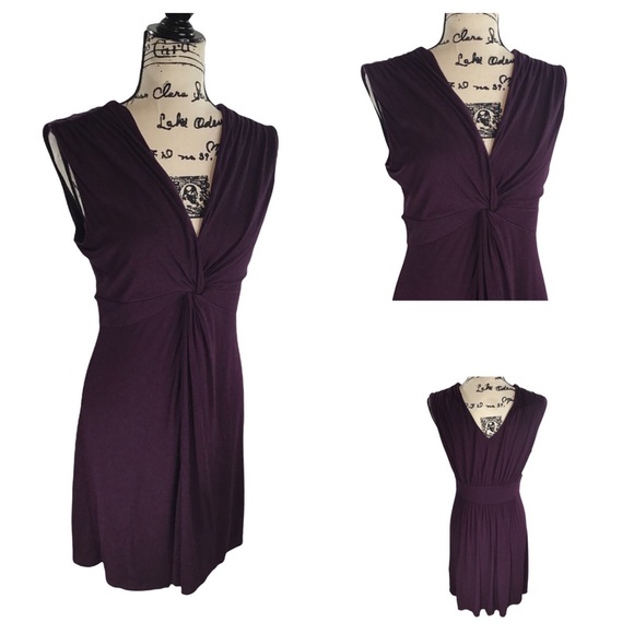 EXPRESS - Twisted V-Neck Midi Sleeveless Dress in Plum Purple - M - Picture 1 of 10